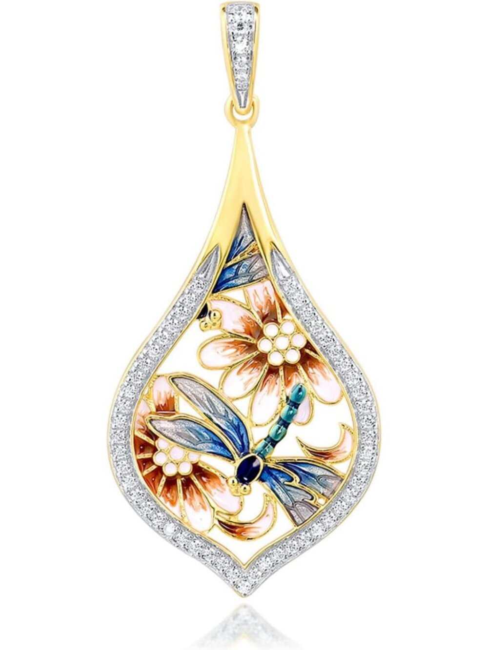 Stunning 14K Gold Plated Dragonfly Pendant with Cubic Zirconia & Enamel for
